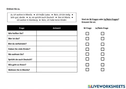 W-Fragen und Ja-Nein Fragen