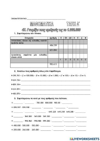 Γνωρίζω αριθμούς ως το 1.000.000 (β)