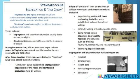 VS8b Segregation and Jim Crow Homework