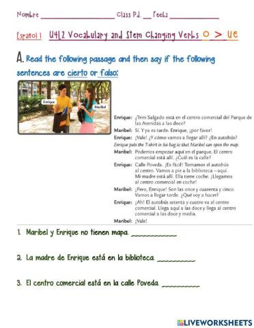 U4L2 Vocabulary - Stem-changing verbs o-ue Practice