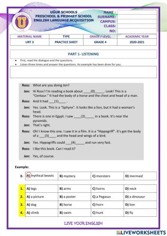 4th GRADE URT 3 PRACTICE SHEET