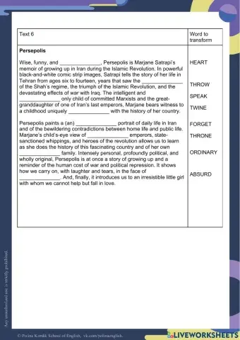 Week 24 Word Formation 6-10