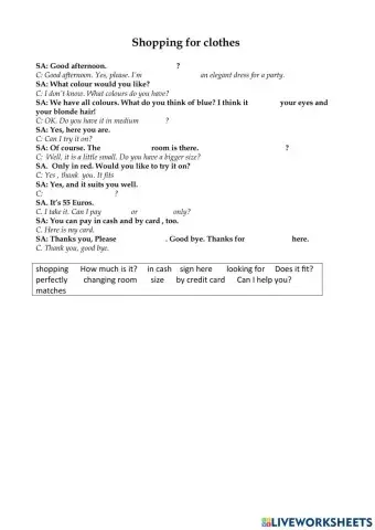 Dialogue - Shopping for clothes