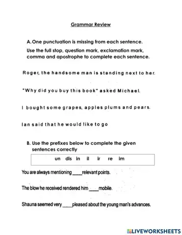 Grammar Review Exercise