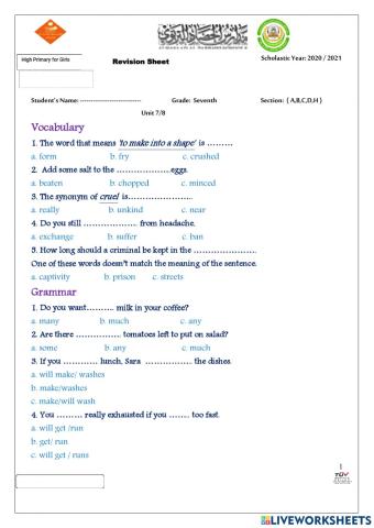 Revision unit 7+8 English World 7