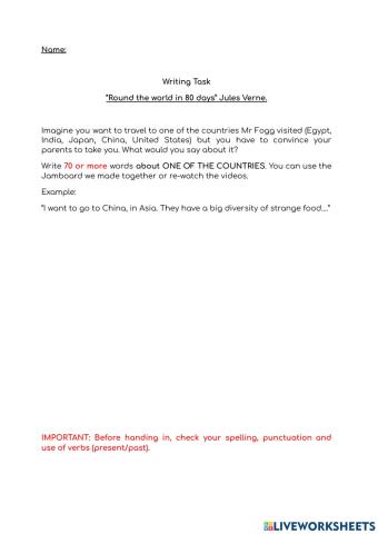 Around the world writing assignment