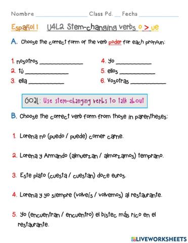 Stem-Changing Verbs O - UE