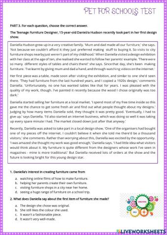 Pet for schools test