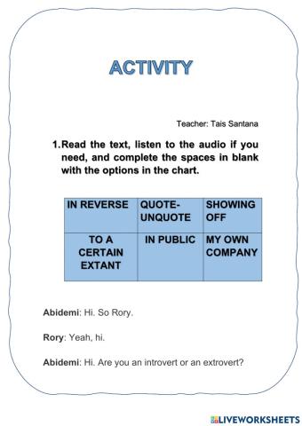 Extrovert and introvert