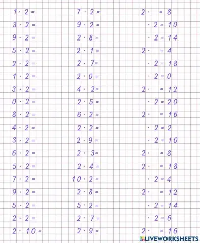 Табличное умножение на 2