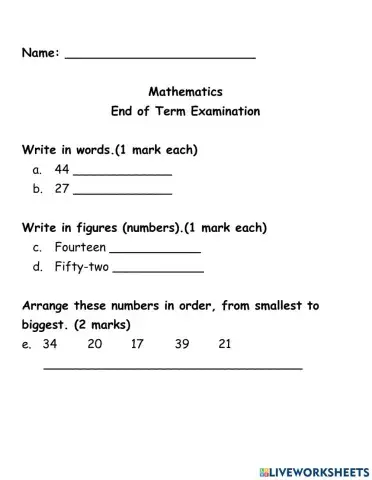 Mathematics End of Term Examination