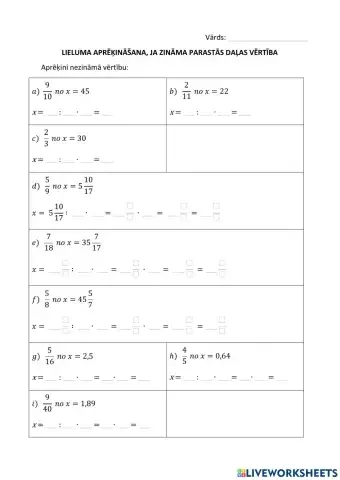 Lieluma aprēķināšana, ja zināma tā parastās daļas vērtība