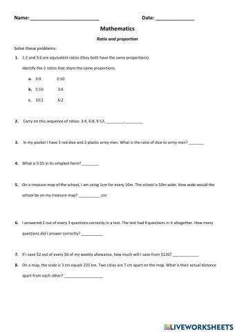 Ratio, proportion and percentage