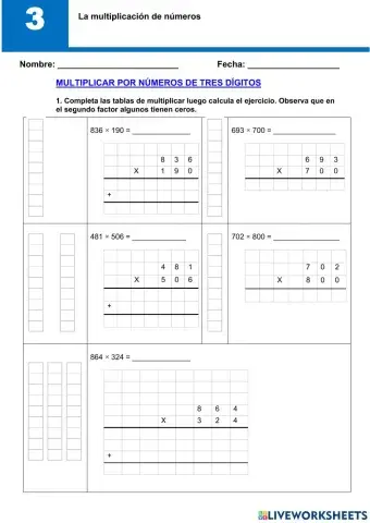Multiplicación por tres dígitos