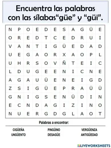 Vocabulario con las sílabas güe y güi