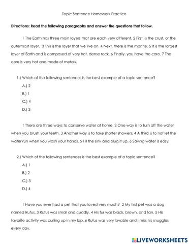 Topic Sentence HW Practice