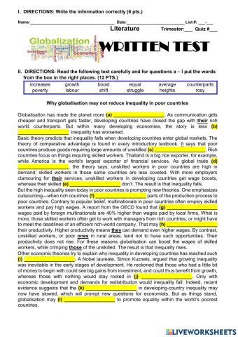 Quiz Written Exercise