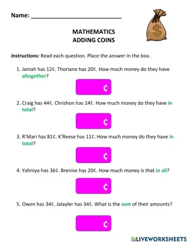 Adding Money (Cents-Coins)