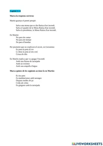 Comprensió lectora Geronimo Stilton - Un rat educat no es tira petarrots Cap.3i4