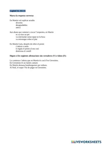 Comprensió lectora Geronimo Stilton - Un rat educat no es tira petarrots Cap.13,14 I 15