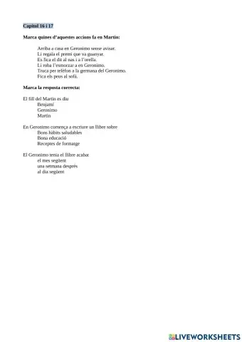 Comprensió lectora Geronimo Stilton - Un rat educat no es tira petarrots Cap.16 i 17