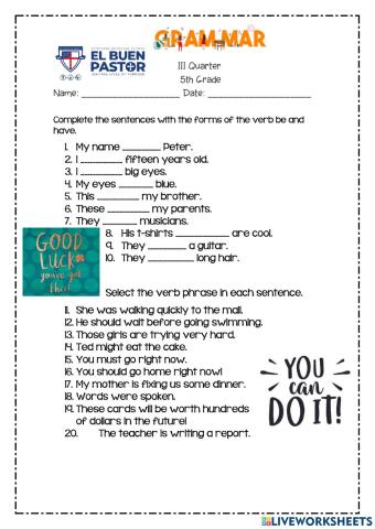Grammar Exam Verb & Verb Phrases