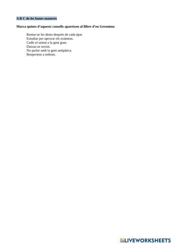 Comprensió lectora Geronimo Stilton - Un rat educat no es tira petarrots - ABC de les bones maneres