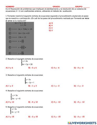 Sistemas de ecuaciones metodo sustitución