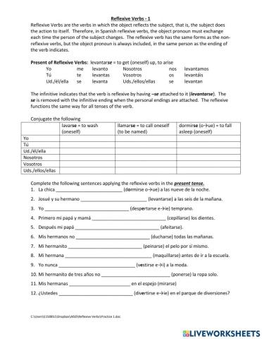 Reflexive Verbs - Practice 1