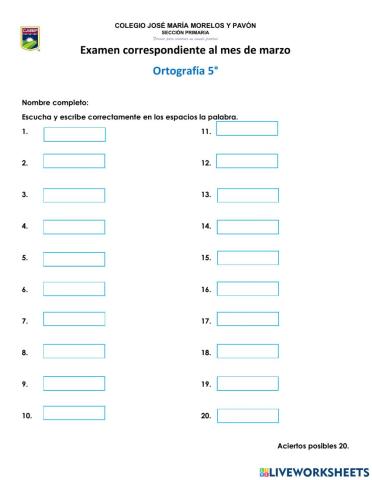 Vocabulario de febrero 5°