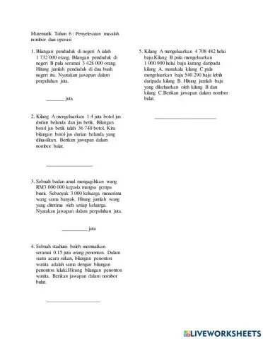 Matematik Tahun 6 : Masalah Nombor dan Operasi