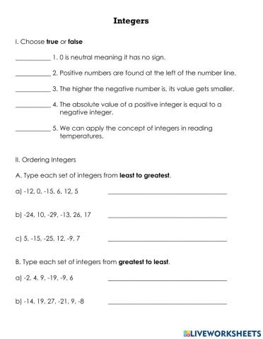 Integers QUIZ