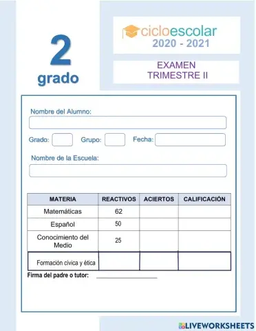 2° Examen de Matemáticas segundo trimestre 
