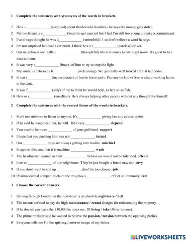 Word formation and synonyms