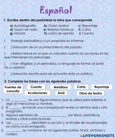 Evaluación de español 6to grado