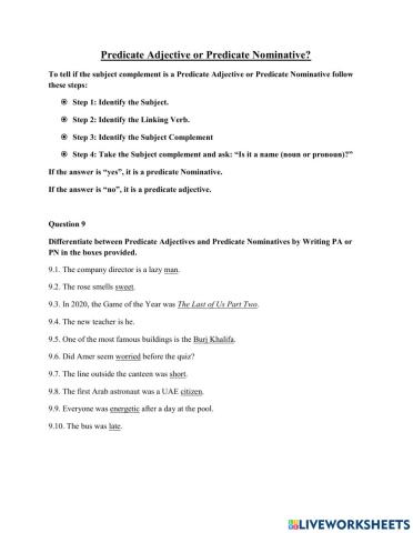 Differentiating between Predicate Adjectives and Predicate Nominatives