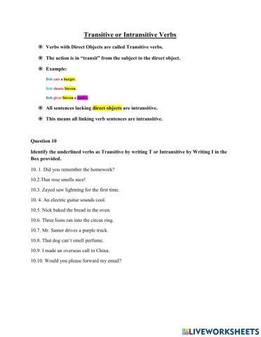 Transitive Verbs and Intransitive Verbs