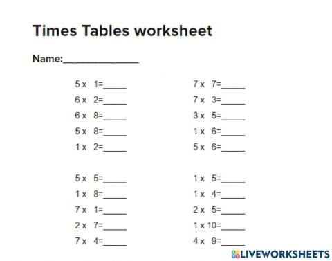 Times Tables worksheet