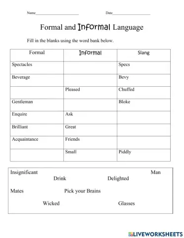 Formal and informal language