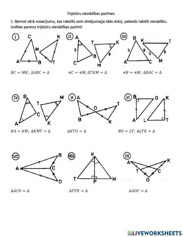 Trijstūru vienādības pazīmes.