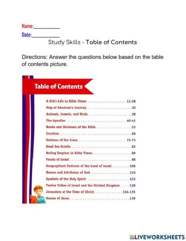 Table of Contents Activity