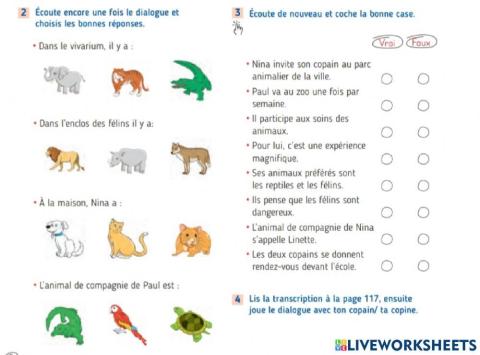 Unité 6 Nos amis, les animaux  Booklet L2