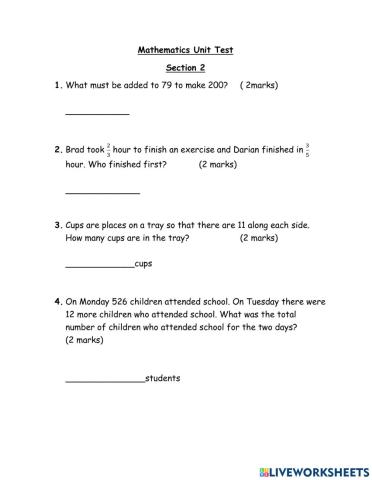 Maths Assessment- Section 2