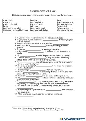 Idioms from parts of the body