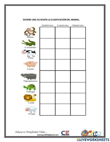 Animales hoja de trabajo 2