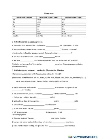 Accusative and dative pronouns