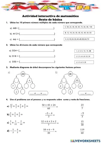 Actividad matematica sexto