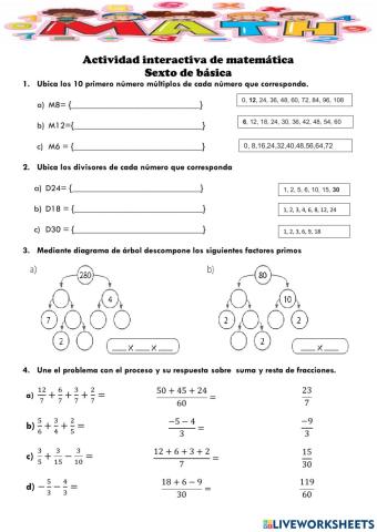 Actividad matematica sexto