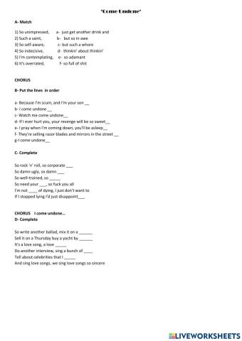 Come undone by Robbie Williams