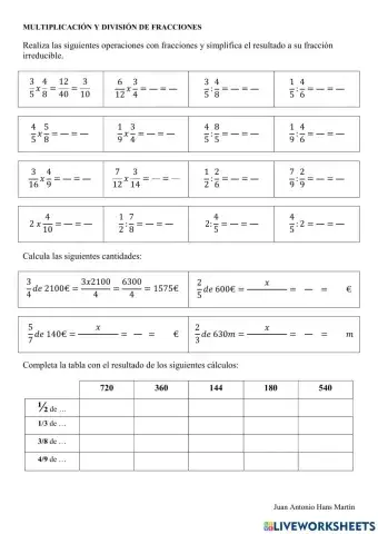 Multiplicación y división de fracciones